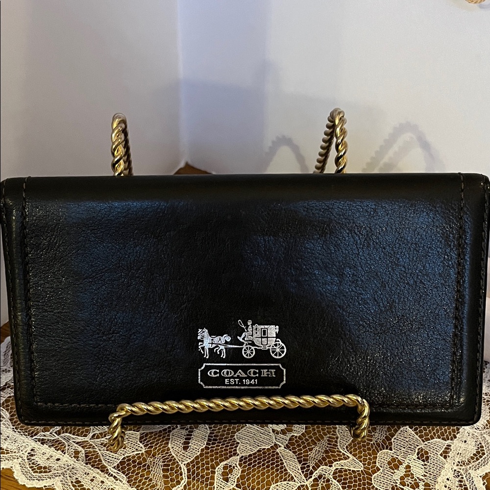 Coach Black Leather Wallet /Checkbook Cover with Coach & Horses Logo